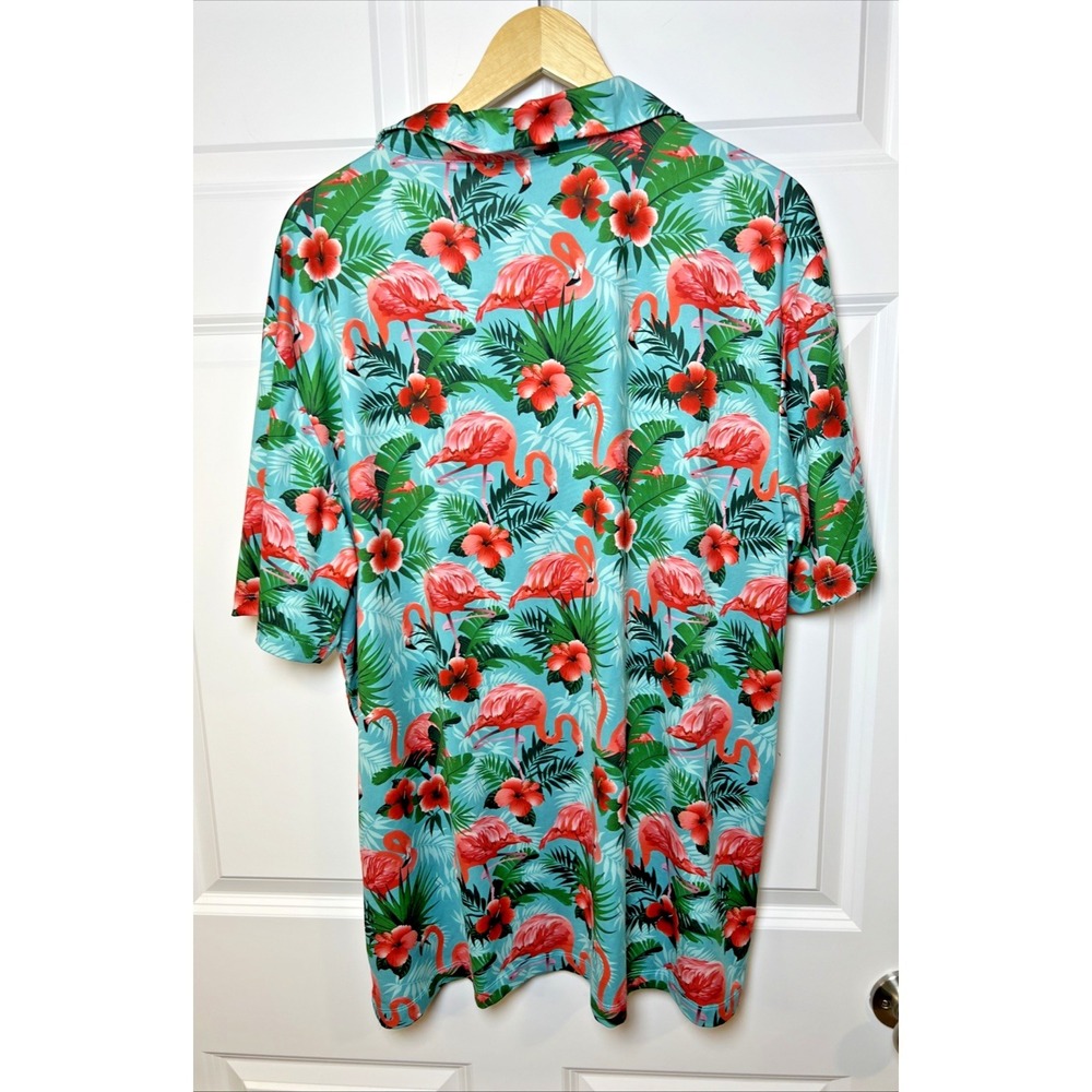 Yatta Golf Flamingo Hibiscus Polo XXL Stretch Shirt Tropical Print Performance - Picture 2 of 9